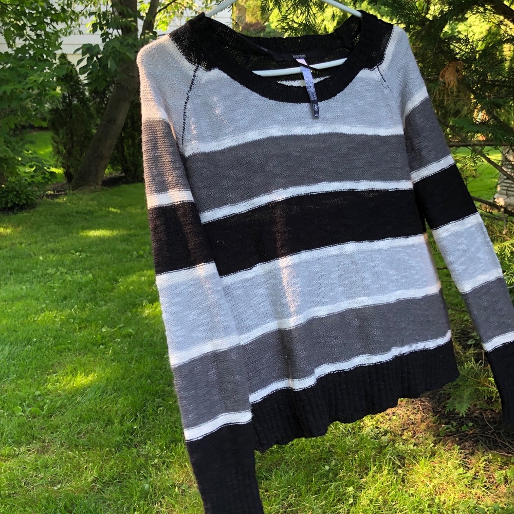 KENZIE Black, White, and Grey striped Sweater